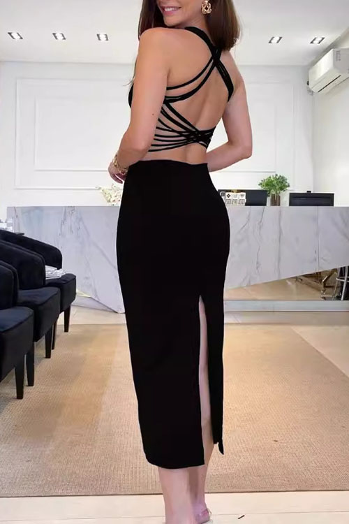 Kathiadress Autumn Backless Split Slim Fit Gown Dress