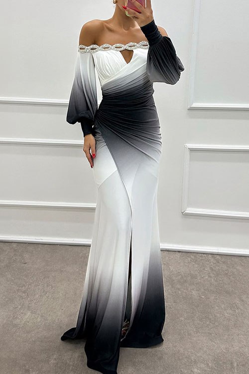 Kathiadress Off-Shoulder Gradient Color Party Dress