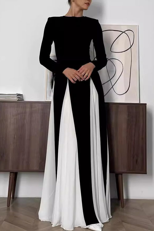 Kathiadress Color-Block Long Sleeve Party Dress