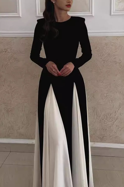 Kathiadress Color-Block Long Sleeve Party Dress