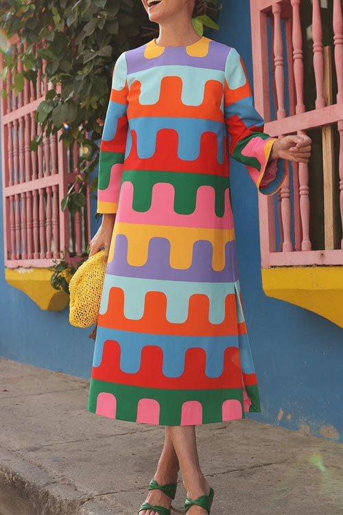 Kathiadress Split-Front Three Quarter Sleeve Dress