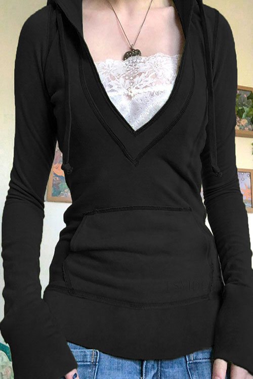 Kathiadress Fitted Hoodie with Lace Patchwork Top