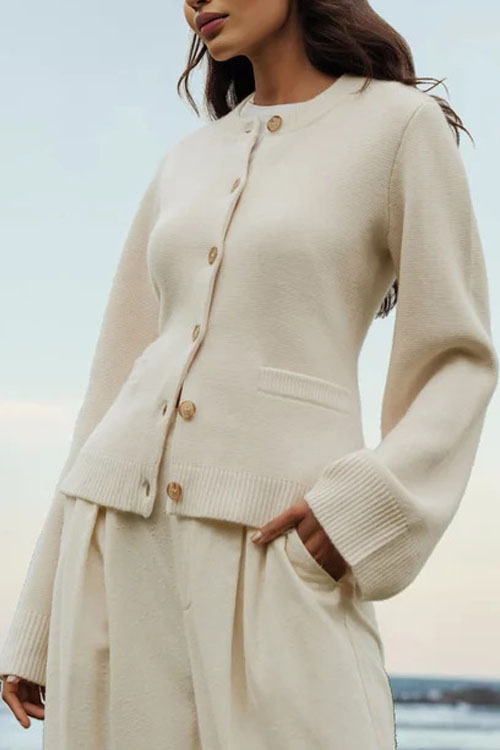 Kathiadress Round Neck Cashmere Knitted Cardigan Sweater Coat