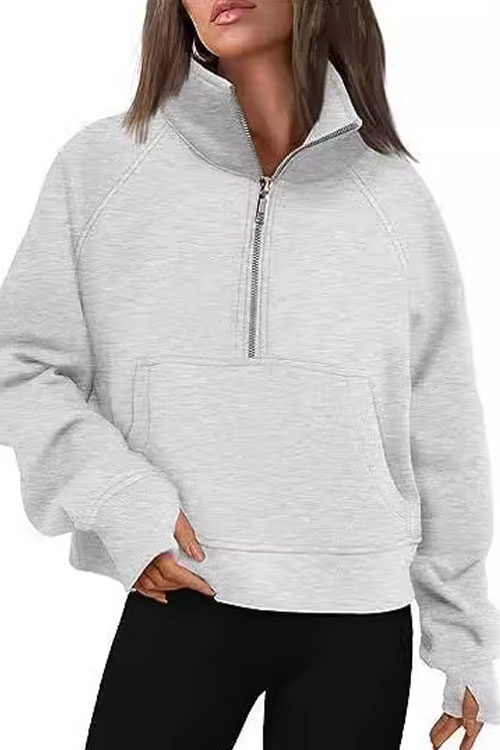 Kathiadress Sport Zip-Up Loose-Fit Fleece-Lined High Neck Yoga Sweatshirt