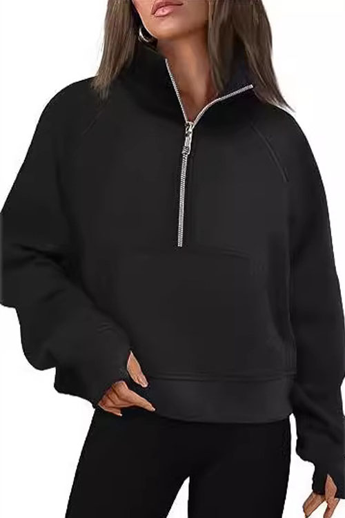 Kathiadress Sport Zip-Up Loose-Fit Fleece-Lined High Neck Yoga Sweatshirt