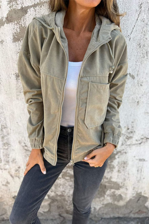 Kathiadress Minimalist Style Corduroy Hooded Jacket