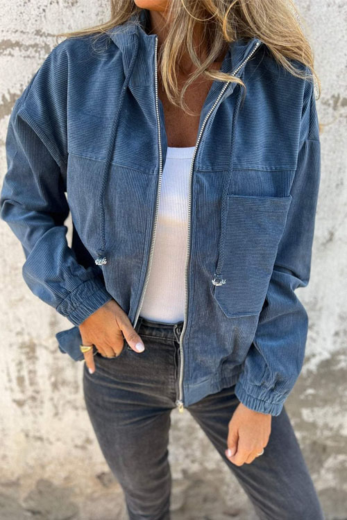 Kathiadress Minimalist Style Corduroy Hooded Jacket