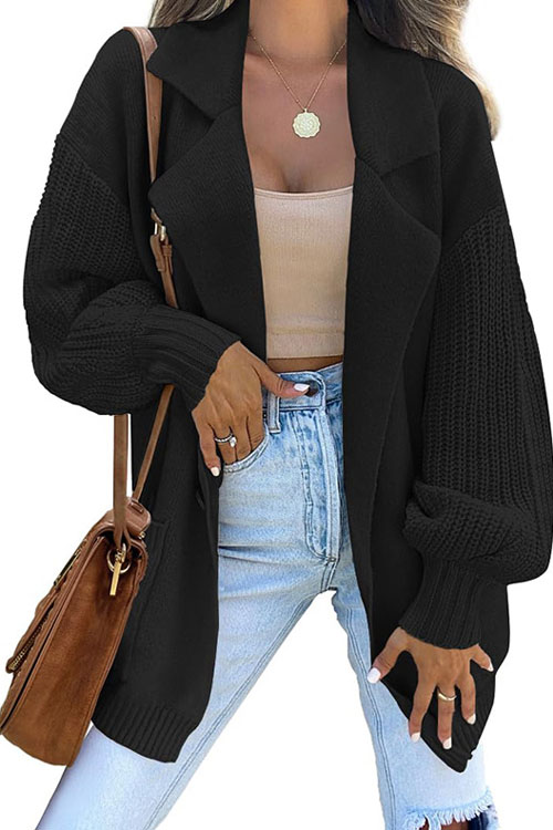 Kathiadress Solid Color Blazer Collar Knitted Cardigan Sweater