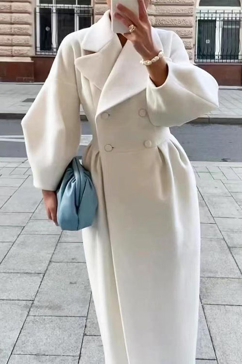Kathiadress Palace Style Lantern Sleeve Large Lapel Wool Coat N