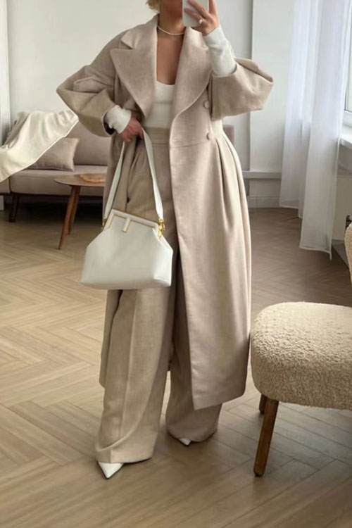Kathiadress Palace Style Lantern Sleeve Large Lapel Wool Coat N