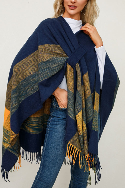 Kathiadress Shawl Scarf Imitation Cashmere Knitted Cape Coat