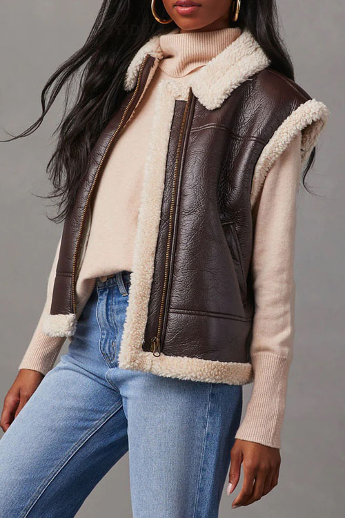 Kathiadress Casual Vest with Sherpa Fleece Patchwork Jacket