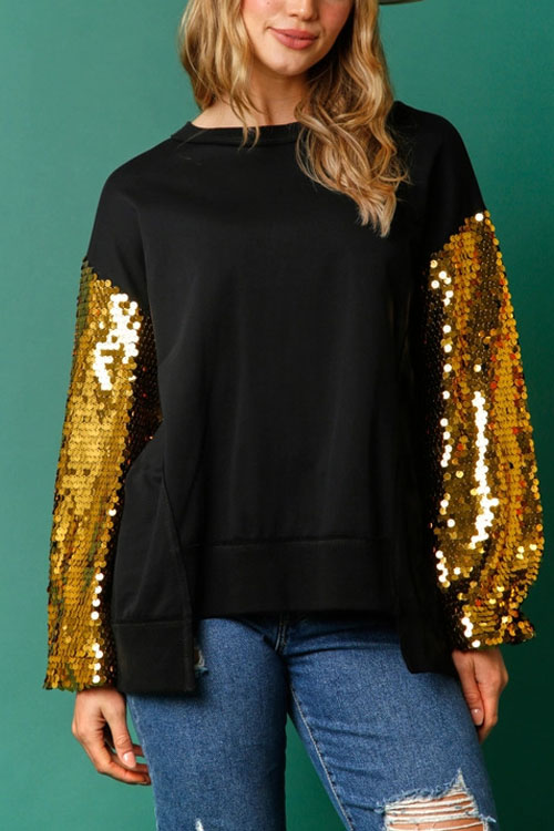 Kathiadress Christmas Sequined Sleeve Sweatshirt