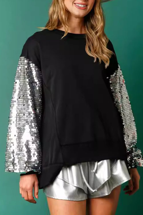 Kathiadress Christmas Sequined Sleeve Sweatshirt