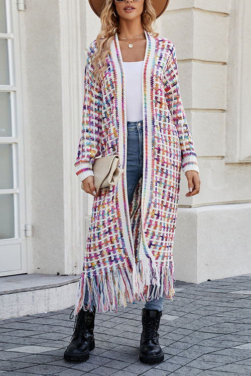 Kathiadress Fringe Long Cardigan Sweater Coat