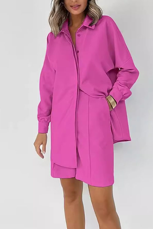Kathiadress Casual Long Sleeve Shirt and Loose Shorts Two-piece Set