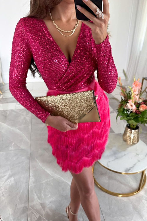 Fringe Multicolor Sequin Party Dress