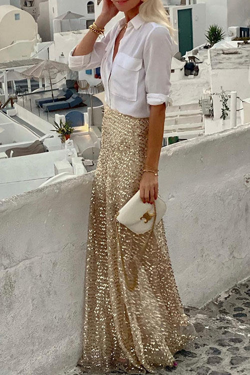 Kathiadress Vacation Party Sequin Long Skirt