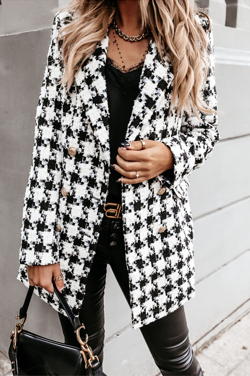 Kathiadress Autumn Winter Wool Blend Printed Lapel Midi Coat