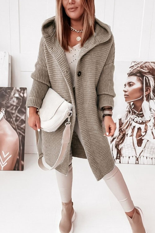 Kathiadress Knit Hoodie Loose Sweater Cardigan