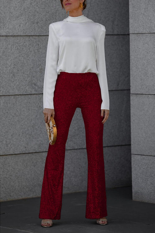 Kathiadress Party Sequin Elastic Waist Slim Fit Stretch Flare Pants