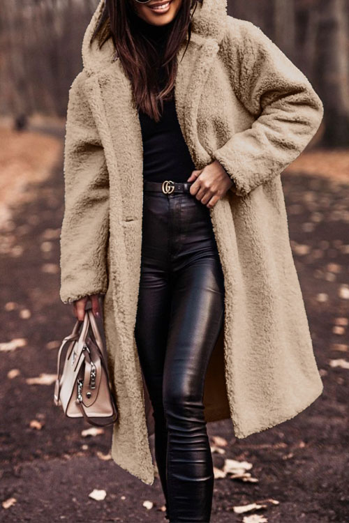 Kathiadress Fashion Long Solid Color Long Sleeves Wool Coat 