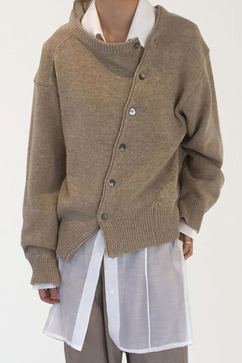 Kathiadress Asymmetrical Button Irregular Design Knit Sweater Cardigan