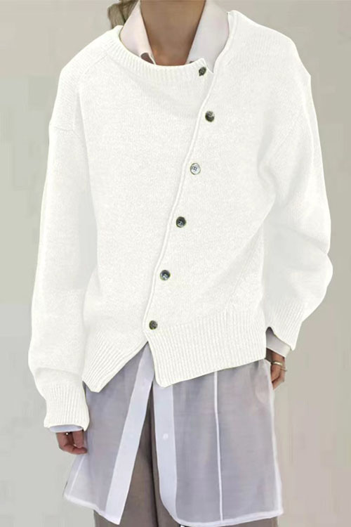 Kathiadress Asymmetrical Button Irregular Design Knit Sweater Cardigan
