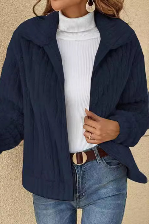 Kathiadress Ribbed Plush Short Lapel Cardigan Jacket