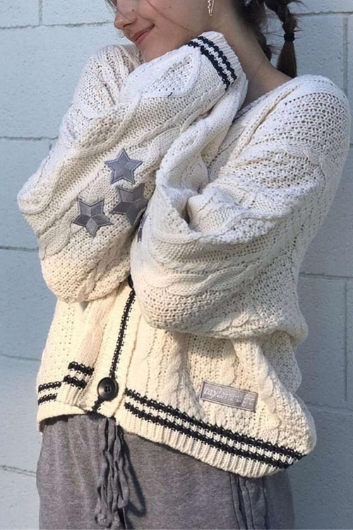 Kathiadress Solid Color Batwing Sleeve Knitted Sweater Cardigan