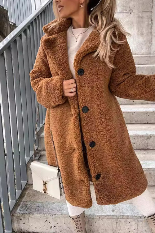 Kathiadress Faux Fur Lapel Plush Long Coat