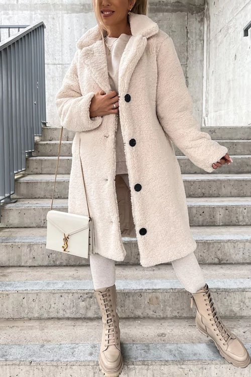 Kathiadress Faux Fur Lapel Plush Long Coat