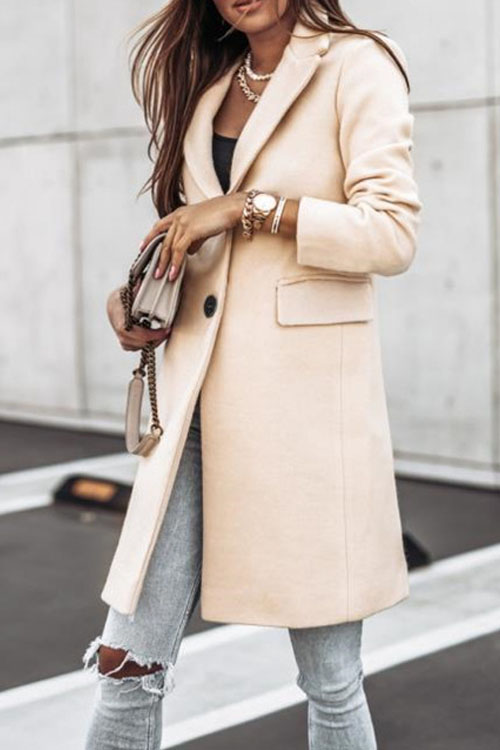 Kathiadress Simple Long-Sleeve Button Wool Coat