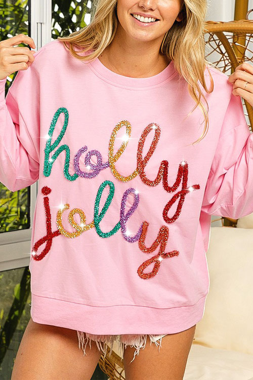 Kathiadress Letter Print Crew Neck Casual Christmas Sweatshirt