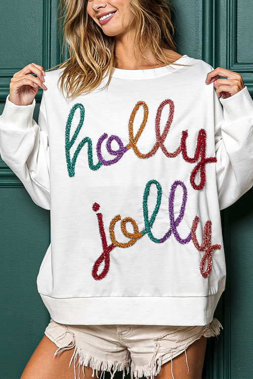 Kathiadress Letter Print Crew Neck Casual Christmas Sweatshirt