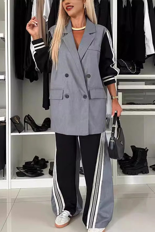 Kathiadress Patchwork Double-Breasted Blazer Suit