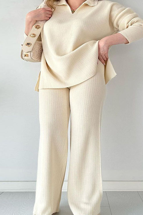 Kathiadress Fashion Loose Hem Slit Knit Sweater Two-piece Set