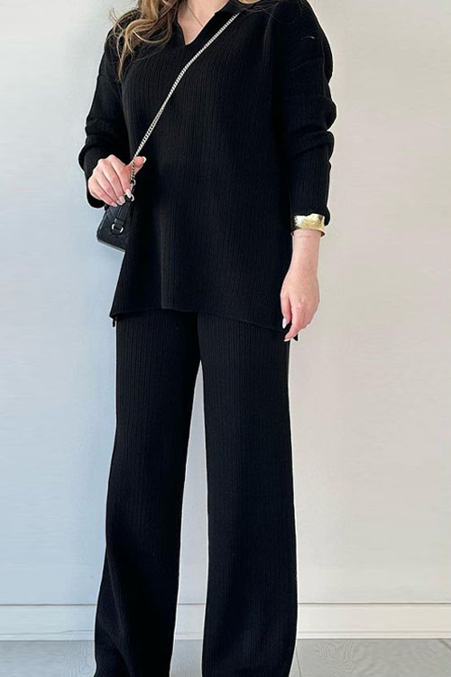 Kathiadress Fashion Loose Hem Slit Knit Sweater Two-piece Set