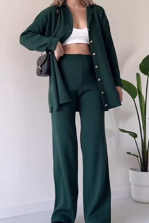 Kathiadress Button Fashion Casual Home Two-piece Suit