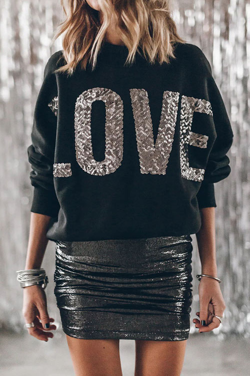 Kathiadress Fashionable Bat Sleeve Sequin Sweatshirt