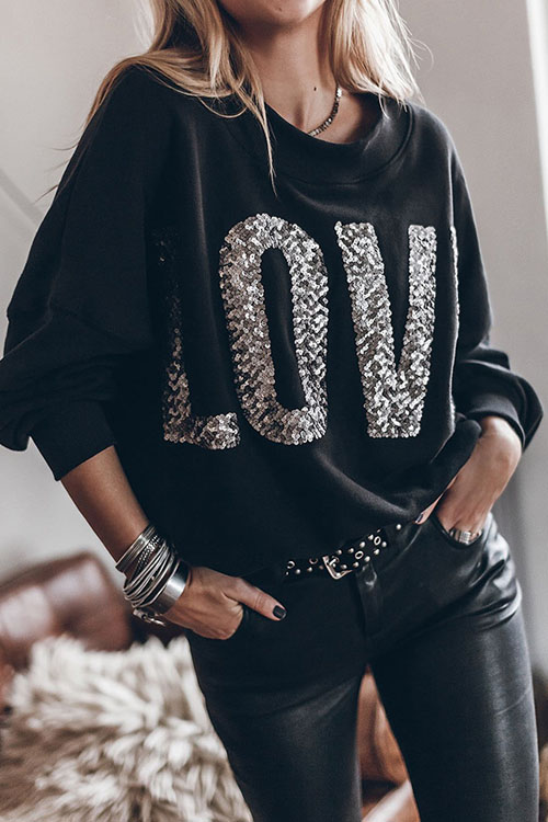 Kathiadress Fashionable Bat Sleeve Sequin Sweatshirt
