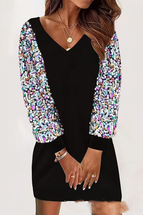 Kathiadress Sequin Decorated V-neck Casual Dress