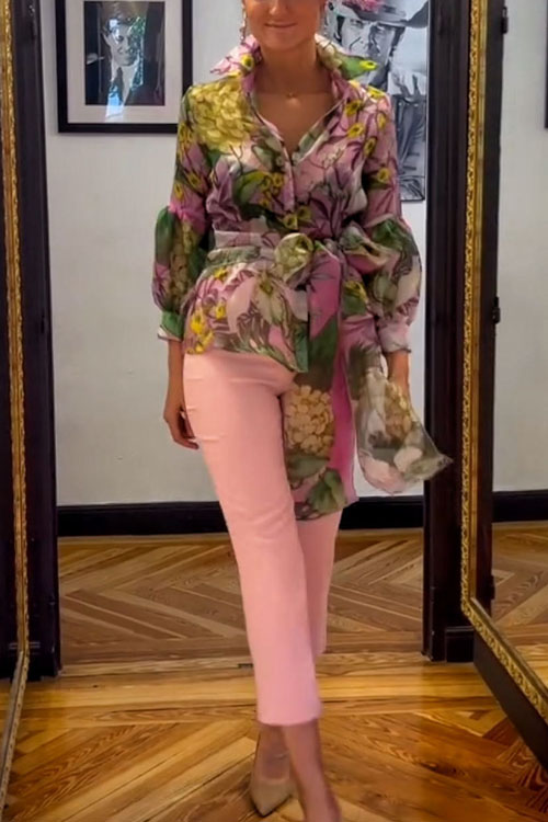 Kathiadress Elegant Printed Long-Sleeve Skirt Two-Piece Set 