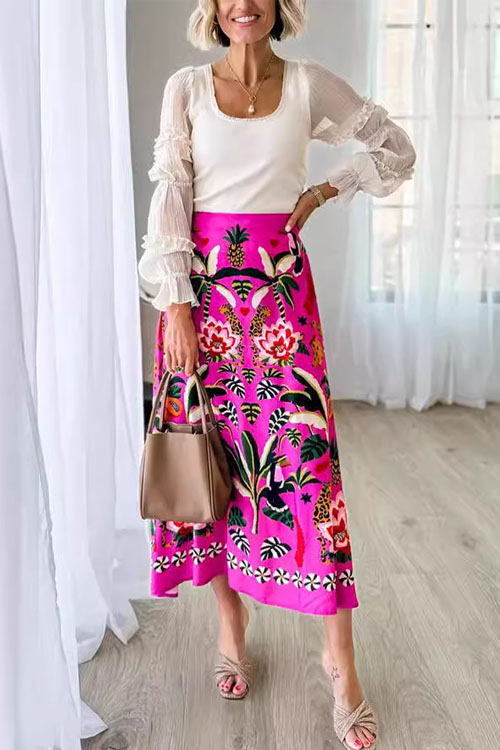 Kathiadress Street Style Tropical Plant Printed Vintage Skirt