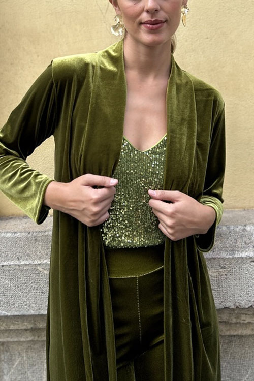 Kathiadress Fashion Velvet Casual Pants & Cardigan Two-Piece Set