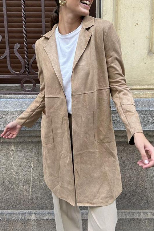 Kathiadress Blazer Collar Casual Elegant Trench Coat