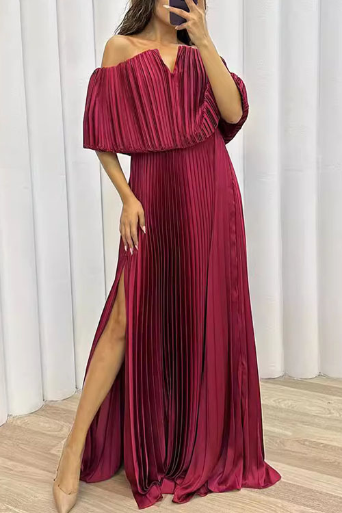 Kathiadress Accordion Pleated Elegant Gown Dress
