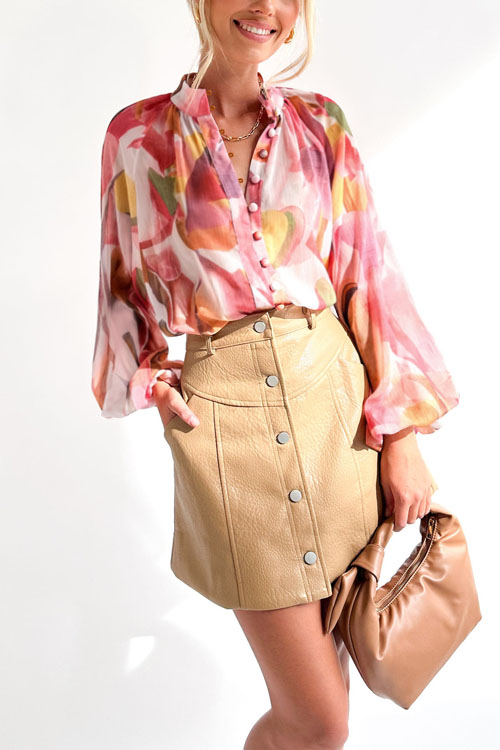 Kathiadress Printed Shirt European and American Fashion V-Neck Blouse