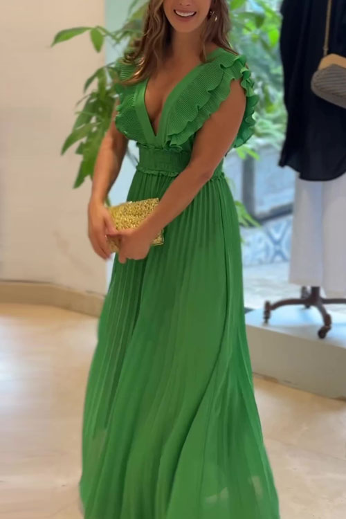 Kathiadress Lace deep V green wide-leg jumpsuit