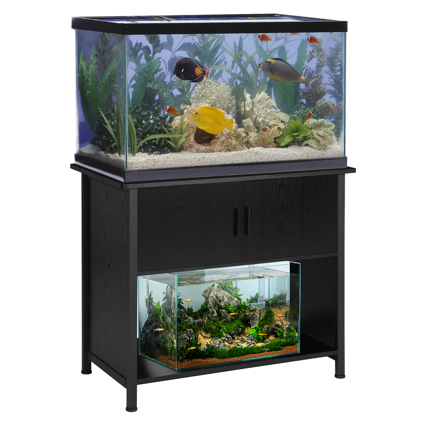 Aquarium Stand 40 Gallon Metal Fish Tank Stand Cabinet with Storage Shelf, W36.6*D18.9*H31.5, Black Oak Grain (Stand Only)